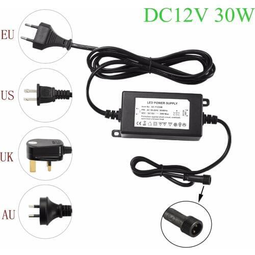 IP67 Waterproof DC12V 30W Transformer Power Supply Driver for LED Light Outdoor or Indoor EU,US,UK,AU plug