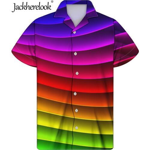 Jackherelook Casual Shirts Fashion Colorful Hawaiian Tropical Button Pride Tops Shirt Casual Short-sleeve Men Clothing camisas