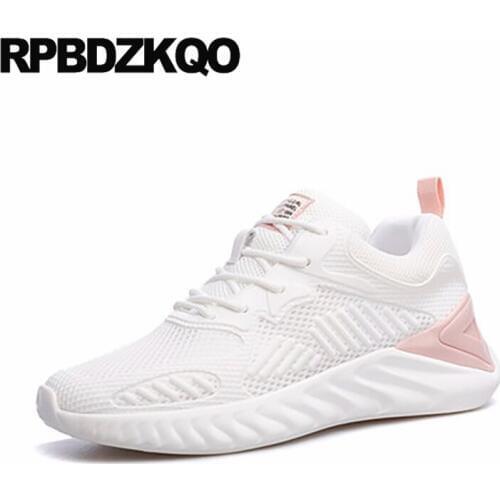 Round toe walking chinese ladies sneakers size 35 breathable white trainers mesh lace up flats designer shoes women luxury 2019