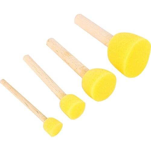 4Pcs Kid Wooden Handle Stencil Sponge Foam Brush Furniture Craft Art Graffiti Early Toy DIY Art Supplies Gifts Painting Tool