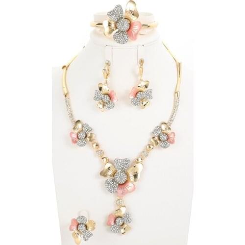 New Luxury Dubai Gold Colorful Jewelry Sets Nigerian Wedding Necklace Ring for Women African Beads Costume Jewelry Set