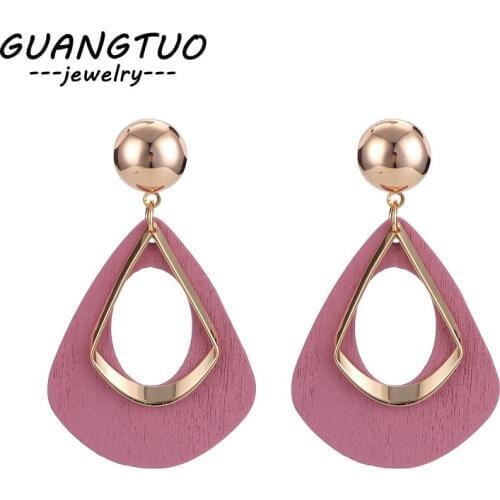 Korean Wooden Drop Earrings Personality Simple Geometric Hollow Water Drop Dangle Brincos EB152
