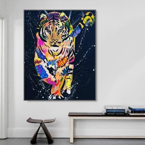 Colorful Tiger Graffiti Art Canvas Painting Street Wall Art Posters and Prints Animal Modern Decorative Picture for Living Room