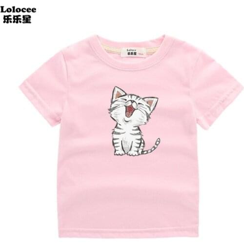 Girls Summer Casaul T-shirts Cat Print Graphic Baby Girl Tee Kids Short Sleeve Cotton Tshirts For Girl Summer Tops