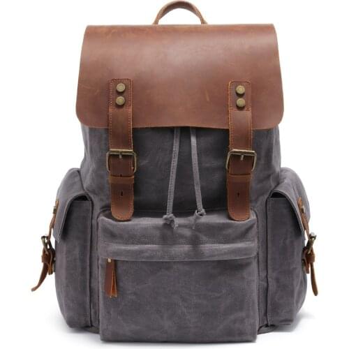 M256 New 15.6" Laptop Backpack for Men Canvas Leather School Bags for Teenagers Large Vintage Daypacks Waterproof Rucksacks Big