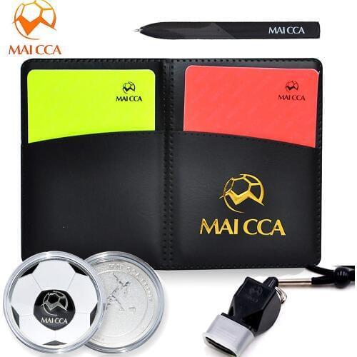 MAICCA Professional Soccer Referee Toolkit Red Yellow Card Whistle Pencil Referee Recording Notebook Pick Edge Finder Coin