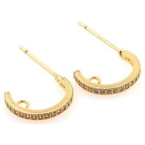 Micropavé Medium Rope Stud Earrings C-shaped Hoop Earrings Jewelry Gold Hoop