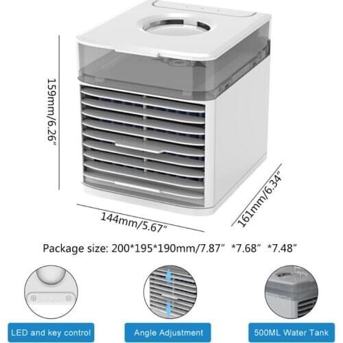 Mini Portable USB Air Conditioner 3-in-1 Air Cooler Evaporative Cooler for Home Office 3 Speeds 7-Color Light