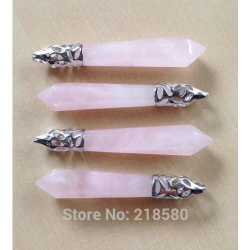 H-PP33 Healing Crystal Amethysts Point Pendulum Pendant Silver Bail 55mm