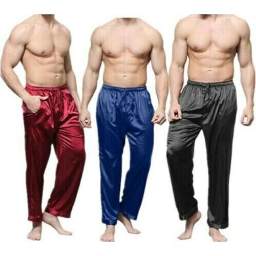 Men Satin Silk Sleep Buttoms Long Pants Nightwear Summer Sleepwear Pyjamas Solid Full Length Pants S-XL