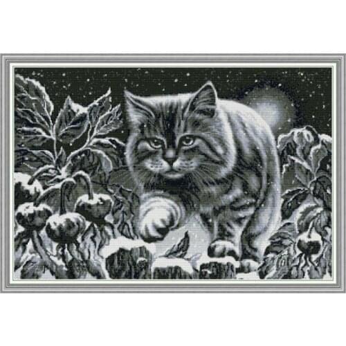 Joy Sunday Cat in snow night Cross Stitch Kits pattern Printed Chinese embroidery needlework suitable for hanging in living room