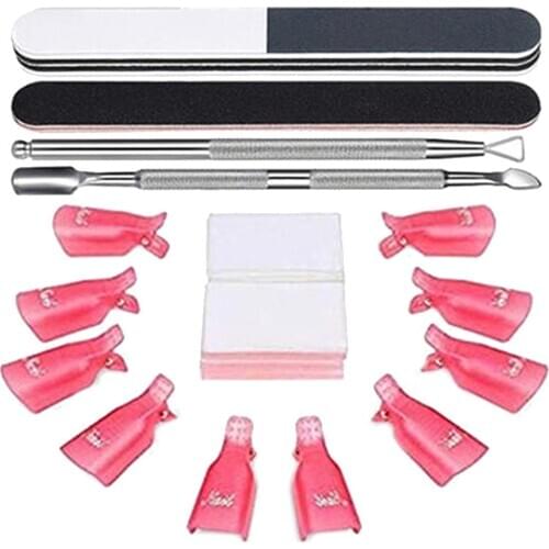 Nail Gel Polish Remover Clips Brush Pads Cuticle Pusher File Manicure Tools Kit Nail Art Remover Set Pedicure Nail Care Tools