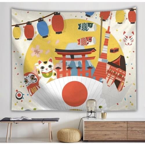Japanese Style Tapestry Wall Hanging Anime Hippie Boho Decor Landscape Printed Wall Cloth Tapestries Home Decoration Wall Carpet