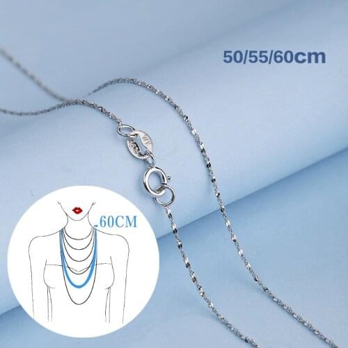 Real Jewelry 925 Silver Long Necklaces For Womens Chain On Neck Water Wave 50 55 60 CM Wide 1.5 MM Platinum Color Accessories