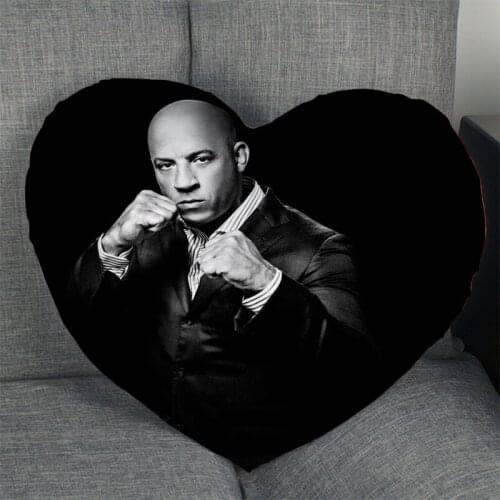 Vin Diesel Actor Pillow Cover Home Office Wedding Decorative Pillowcase Heart Shaped Zipper Pillow Cases Satin Fabric Best Gift