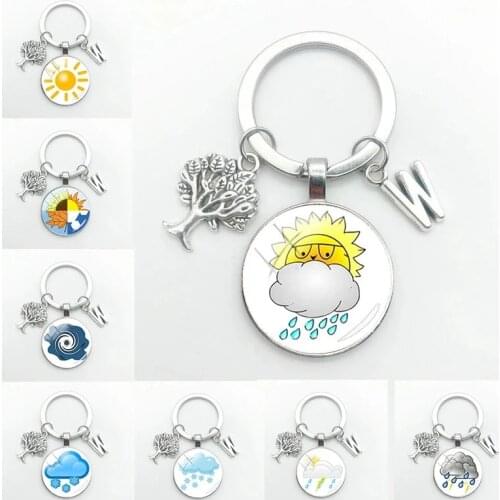 New Fashion Weather Logo Keychain Cute Glass Round Keyring Rainy Sunny Pendant Jewelry Best Gift For Friends