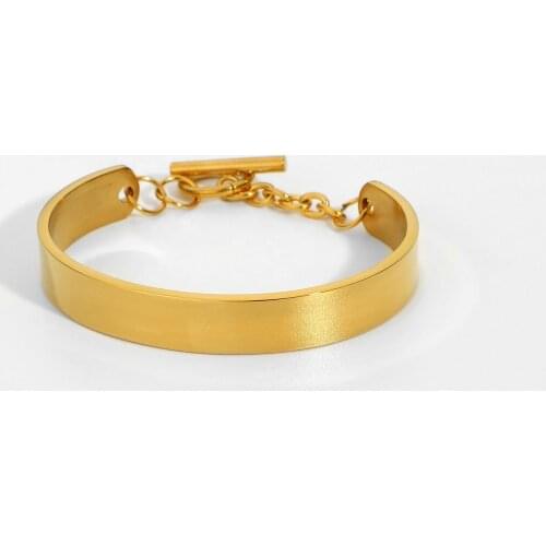 New Trend 10mm Width Gold Smooth Blank OT Button Bracelet For Women Gold Plated Stainless Steel Bangle Jewelry