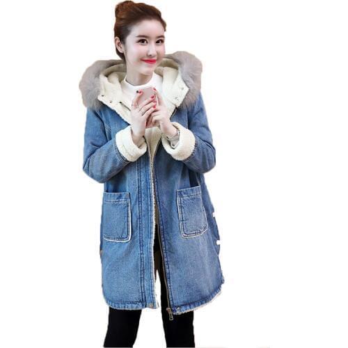 Winter womens denim parka Korean version 2019 new S-3XL plus size thickening fashion temperament warmth clothing feminina JD539