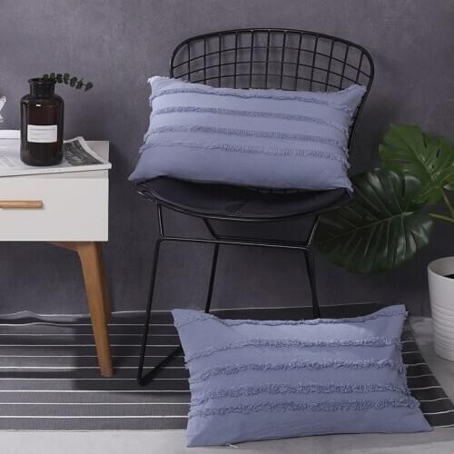 PHF 100% Cotton Throw Pillow Cover Striped Clipped Pack of 2 Rectangle Decorative Pillows for Couch Bed Sofa