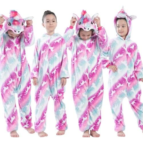 Kigurumi Unicorn Sleepwear For Girls Boys Children Kids Animal Panda Stitch Dinosaur Tiger Onesies Hooded Pajamas