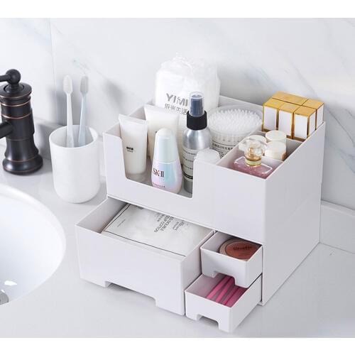 Plastic Tabletop Dust Proof Lipstick Storage Box Dressing Table Cosmetic Organizer Drawer Makeup Shelf