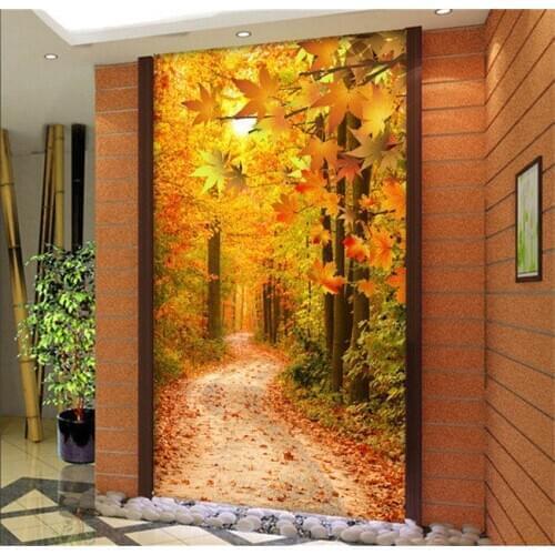 Nature Landscape Maple Leaf Trees Large Mural Living Room Corridor Aisle Background Wallpaper Seamless Wallpaper Wallpaper