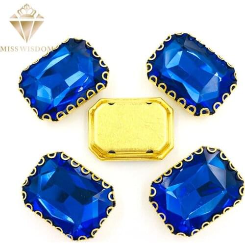 8X10/10X14/13x18mm sew on rhinestones Royal blue Rectangle gold base lacy shape claws glass crystal rhinestones Diy accessories