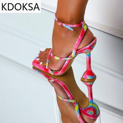 Women Sandals Sexy Summer Shoes Gladiator Clip Toe High Heels Bandage Buckle Strap Pumps Squre Toe Ladies Party Fashion Stiletto