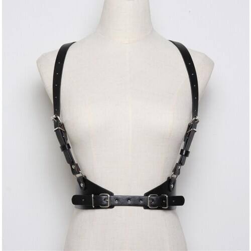 Sexy Women Punk Nightclub Halterneck causal Gothic Leather Harness Body Bondage Suspender Corset Sculpting Chest Waist Belt