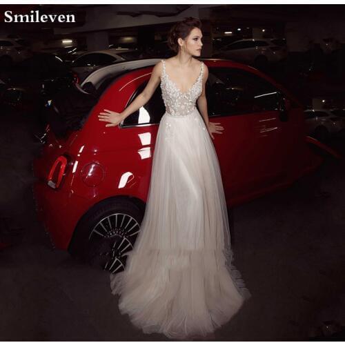 Smileven Beach Wedding dress A Line Lace 3D Flowers Backless Princess Bride gowns Vestido De Noiva Boho Wedding Gowns