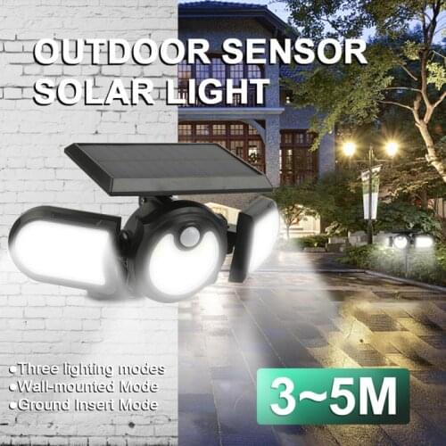 Three-head Solar Wall Light Outdoor Human Motion Sensor Street Lamp 112LED/120LED/140COB Waterproof Spotlights For Garden Decor