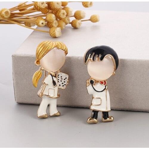 New Opal Enamel Doctor Brooches Women Men Hospital Doctor Figure Casual Office Brooch Pins Gifts