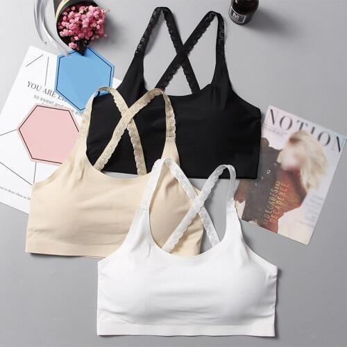 Women Lace Shoulder Strap Tank Tops Beauty Back Bra Ladies Outdoor Cross Strap Bralette Bustier Underwear