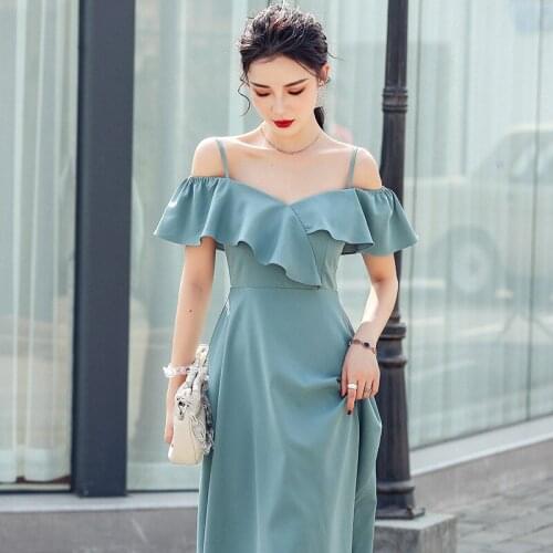 Summer Mid-length Dress V-neck Ruffle Casual Dresses Sexy Strapless New Dress Vacation Clothes For Women 2021 New dresses
