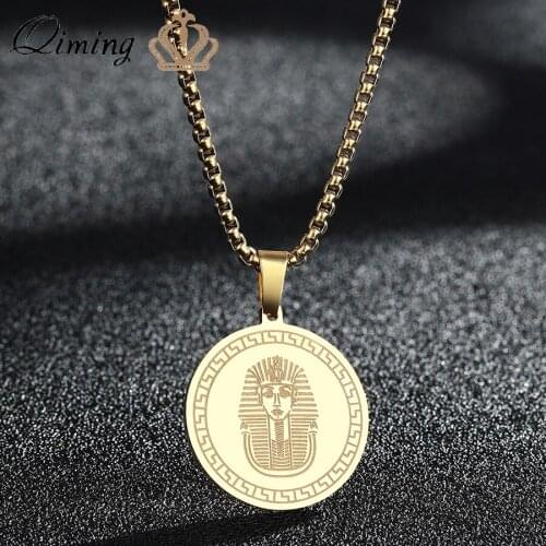 Gold Ancient Pharaohs Of Egypt Pendant Neckalce Women Mask Of Tutankhamun Stainless Steel Necklace Religious Jewelry Gift