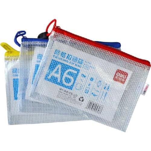 1pcs Deli zipper 5658 file transparent plastic mesh A6 document drawing material bag