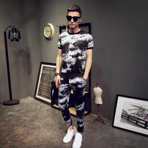 2019 Cotton Pocket O-neck Short Sleeve Hip Hop Cool Men Sets Spring Autumn Size M-2XL T-shirts+shorts 2 Pieces Sets