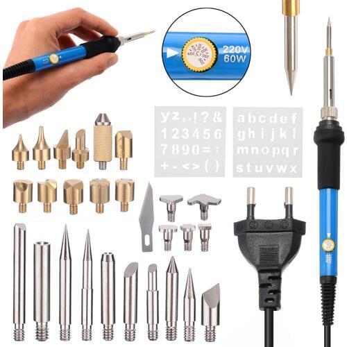 28pcs/set 220V 60W Wood Burning Pen Soldering Craft Tool Carving Pyrography Kit Tips Iron Welding Wood Embossing Burning Set