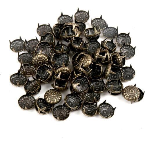 50pcs Mixed Round Metal Bronze Four Fastener Brads Spikes Scrapbooking Embellishment Crafts Pushpin Studs Decoration 11mm