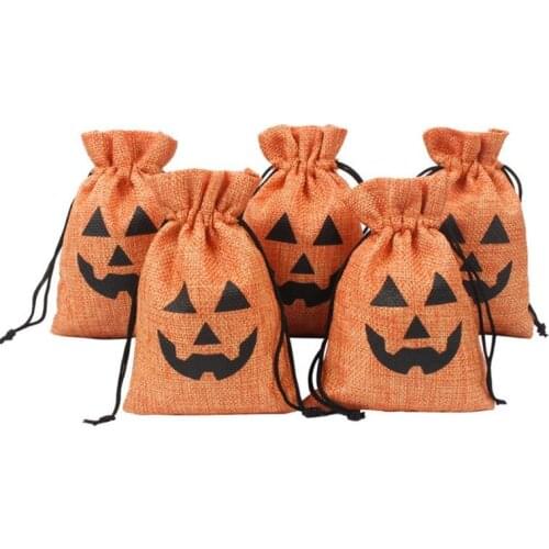 6pcs/lot Halloween Candy Linen Bag Pumpkin Gift Packaging Bag Drawstring Pocket Christmas Gift Bags Halloween Party Favor 9x12cm