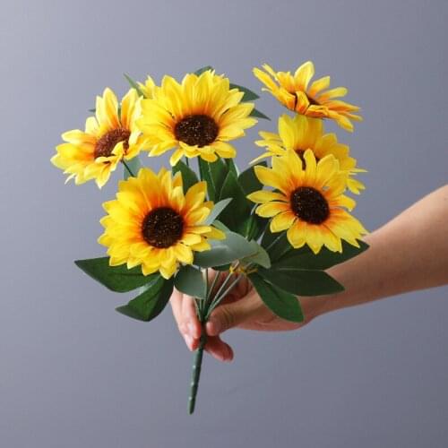 7 Heads Artificial Sunflower Silk Fores Artificiales for Wedding Hall Decorations 2pcs