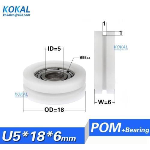 Free shipping 10pcs miniature 5*18*6 sliding windor wheel nylon bearing roller u groove mini size roller