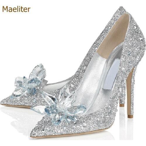 Bling Bling Cinderellas Crystal Shoes Celebrity Stage Shoes High Heels Pointed Toe Glittering Rhinestone Beaded Wedding Pumps