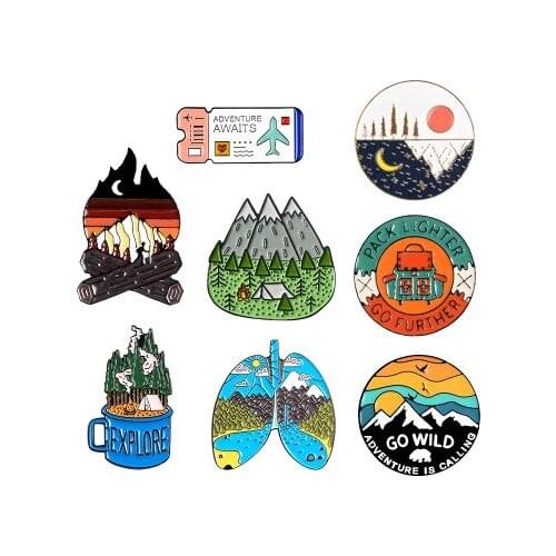 Multi-style Dripping Oil Paint Alloy Brooch Heart Shape Cup Outdoor Adventure Ticket Hourglass Backpack Pin Brooch Jewelry