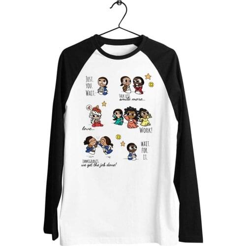 Black Trim Baseball Long Sleeve Unisex T Shirt Hamilton Schuyler Sisters Printed Artwork Tee