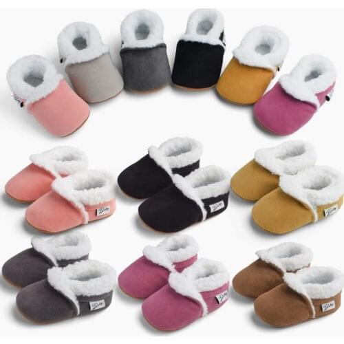 Infant Baby Fleece Lining Warm Shose Girls Winter Shoes Solid Color Anti-slip Snow Boots Toddler Shose First Walkers 0-18M