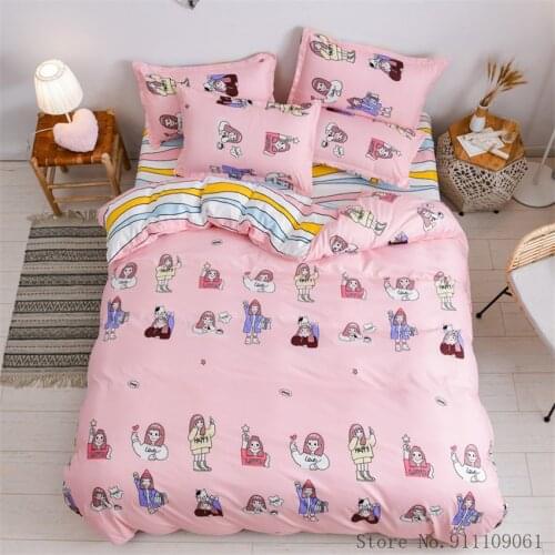 Home Textile Pink girl Bedding Sets Children and Adult Linen Duvet Cover Flat Sheet Pillowcases King Twin Size Bedclothes 3/4Pcs