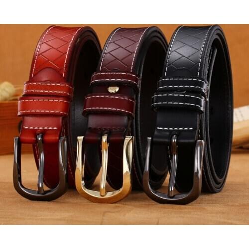 Gold button retro Plaid decorative jeans with cowhide casual wide womens belt