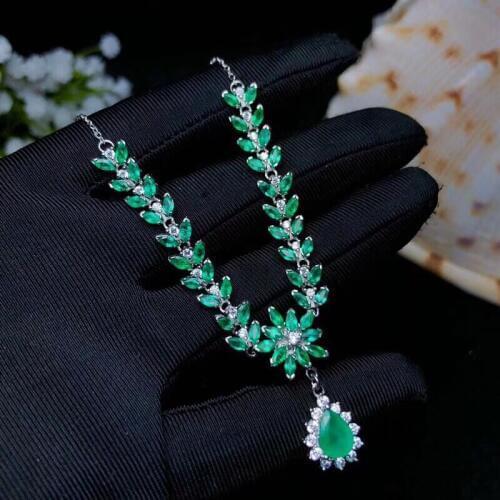 KJJEAXCMY boutique jewelry 925 pure silver inlaid natural emerald luxury Necklace support detection