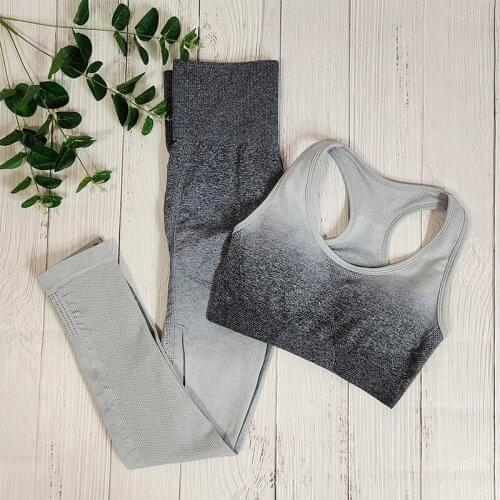 Yoga Set Women Ombre Gradient Sports Bra Seamless Leggings Two Pieces Workout Sportswear Gym Fitness Clothing Outfit Yoga Suit